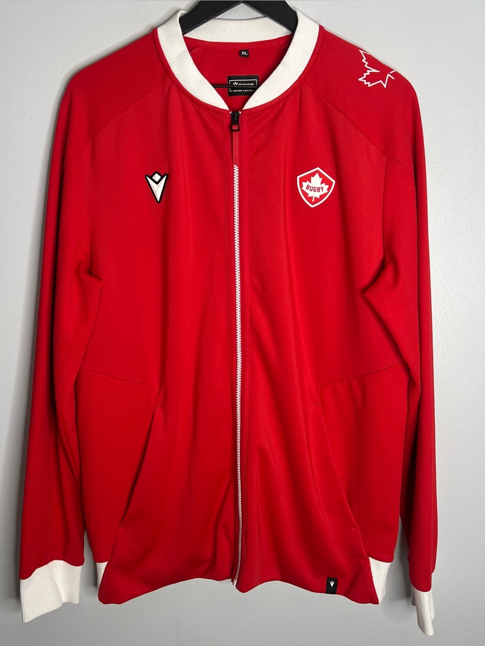 Canada National Rugby Team Anthem Full Zip Jacket Mens XL Red Macron